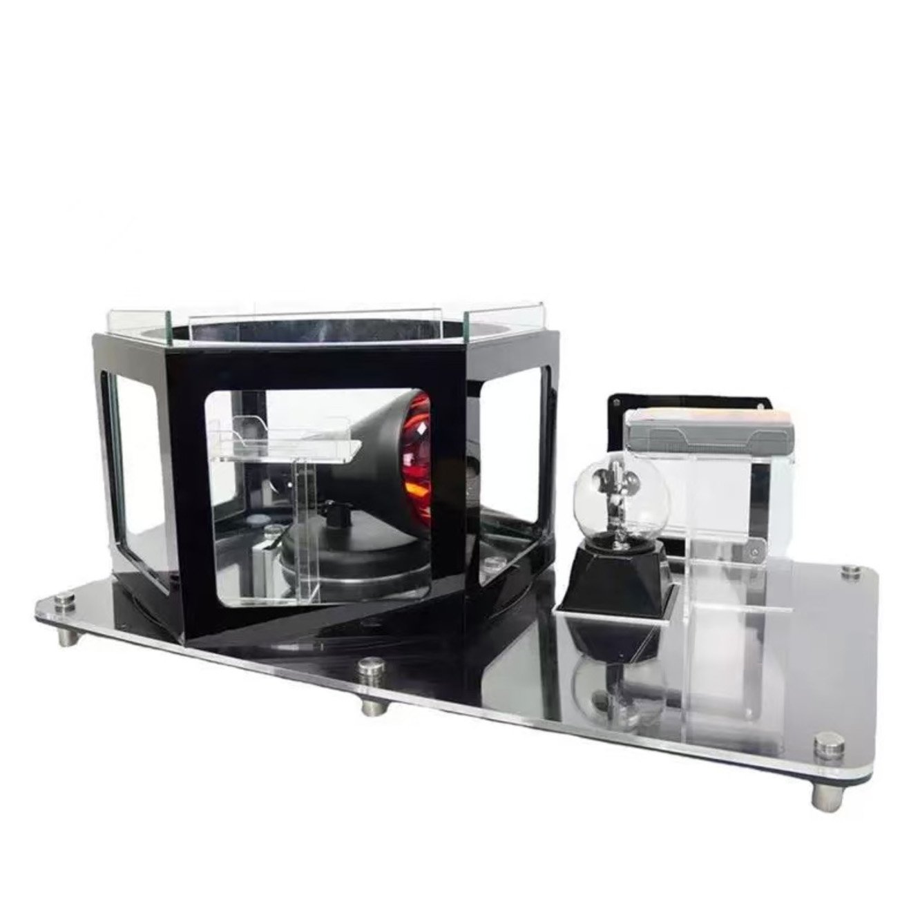 Demonstrating Window Tint Heat Rejection An IR protection demo device shows a customer the heat-blocking power of a window tint sample.